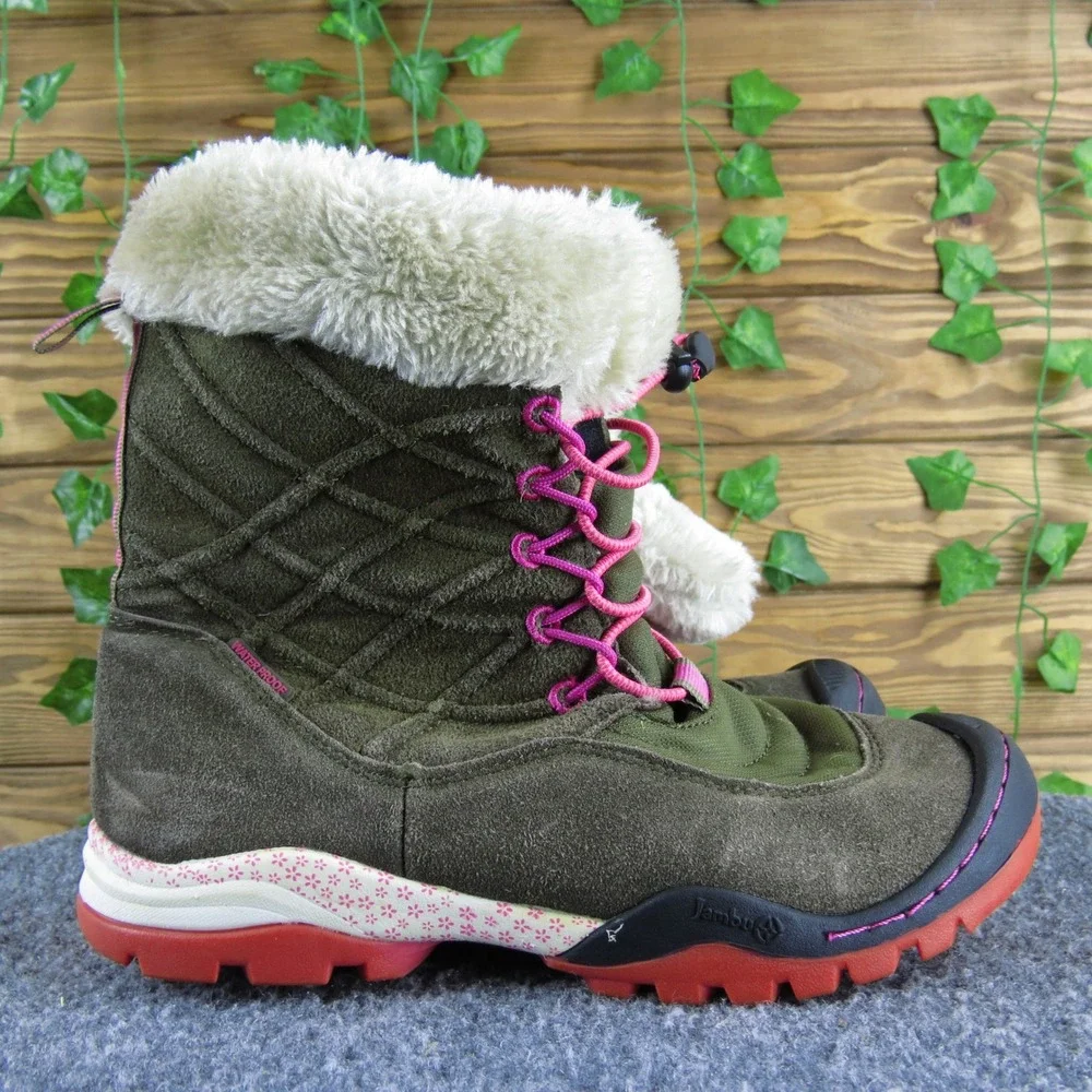 Jambu Collett Girls 4 Brown Suede Faux Fur Boots Pink Laces Winter Outdoor Warm‎